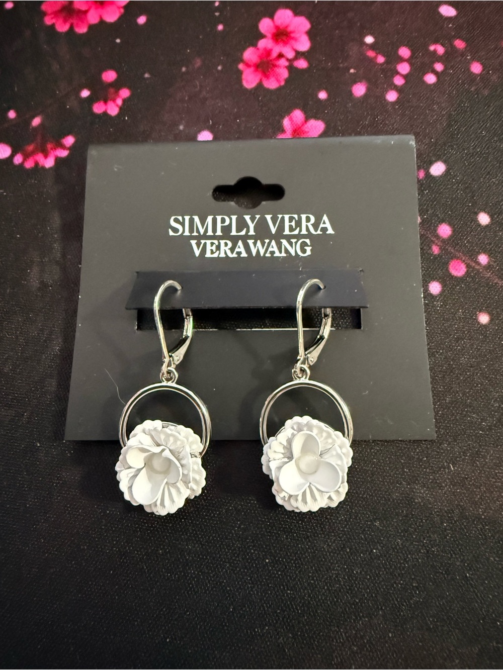 Simply Vera Vera Wang Silver-Tone Hoop Earrings with White Floral Charms